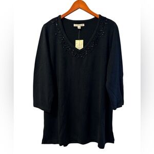 Carolyn Taylor Woman Black Embellished V-Neck Blouse